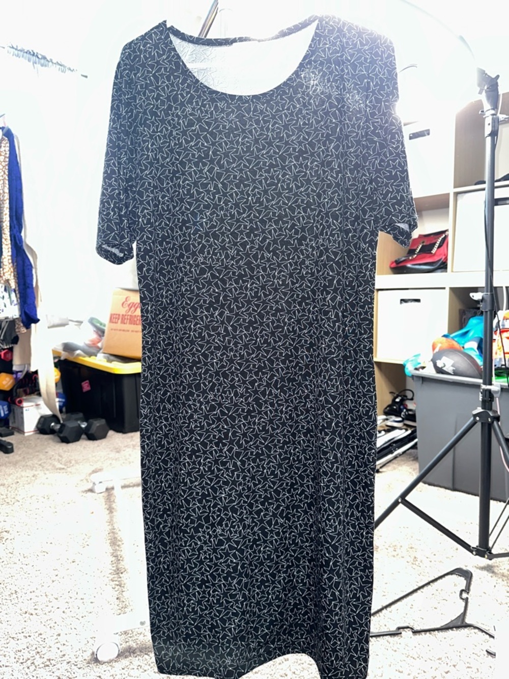 LuLaRoe Black Midi Dress with White Star Print